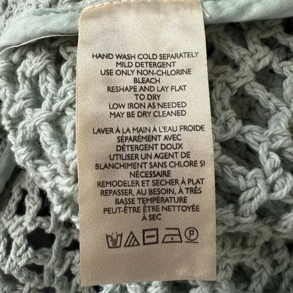 Free People crochet top collard button-front knit cotton XS boho preppy - Picture 7 of 8